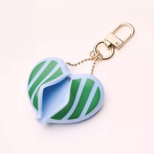 Kate Spade NWT Striped Heart Coin Purse Bag Charm Keychain